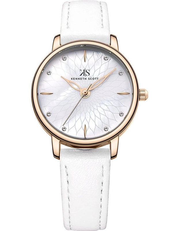 ساعة كينيث سكوت النسائية التناظرية ذات المينا البيضاء - K22524-KLWM
