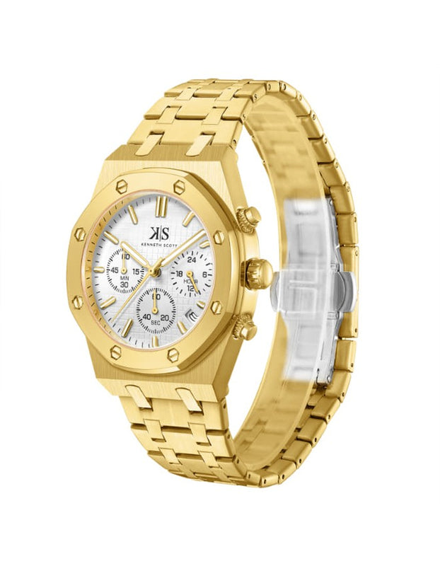 ساعة كينيث سكوت الرجالية متعددة الوظائف ذات المينا البيضاء - K24112-GBGW