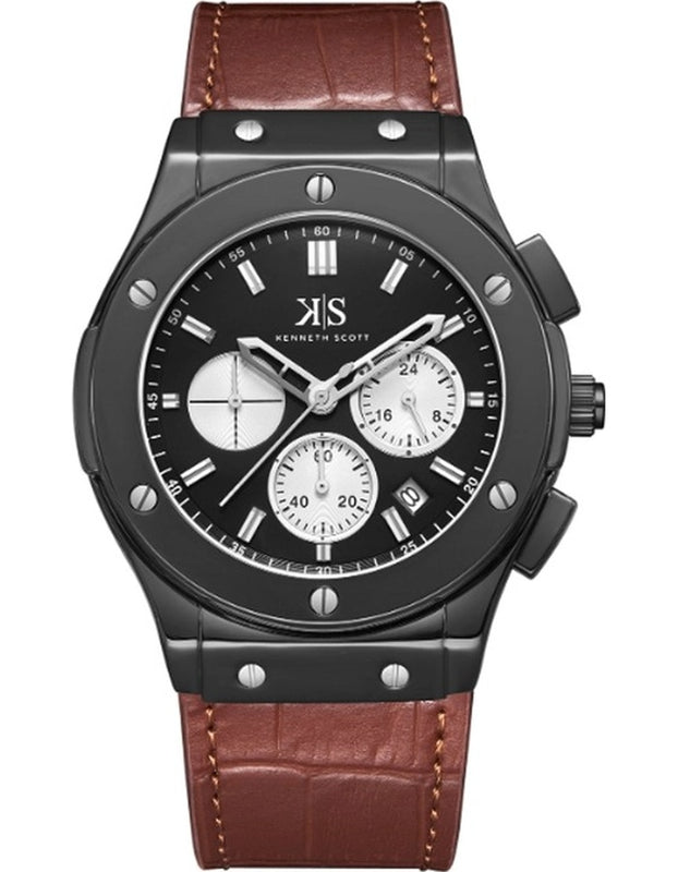 ساعة كينيث سكوت الرجالية متعددة الوظائف ذات المينا السوداء - K24115-BLDB