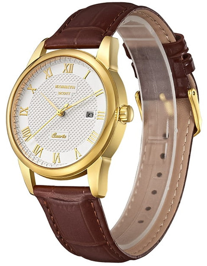Kenneth Scott Men's Analog Beige Dial Watch - K23030-GLDI