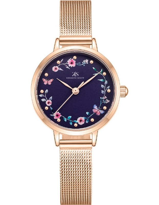 ساعة كينيث سكوت النسائية التناظرية ذات المينا الزرقاء - K23512-RMKN