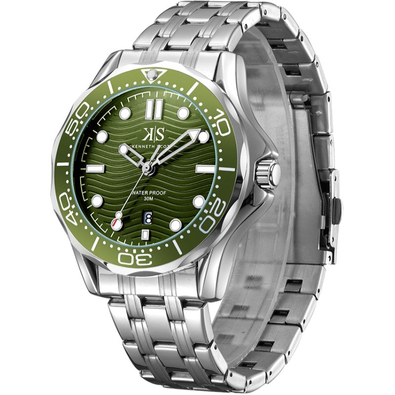 Kenneth Scott Men's Analog Green Dial Watch - K22009-SBSH
