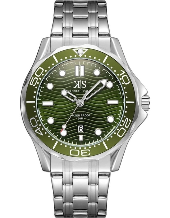 Kenneth Scott Men's Analog Green Dial Watch - K22009-SBSH