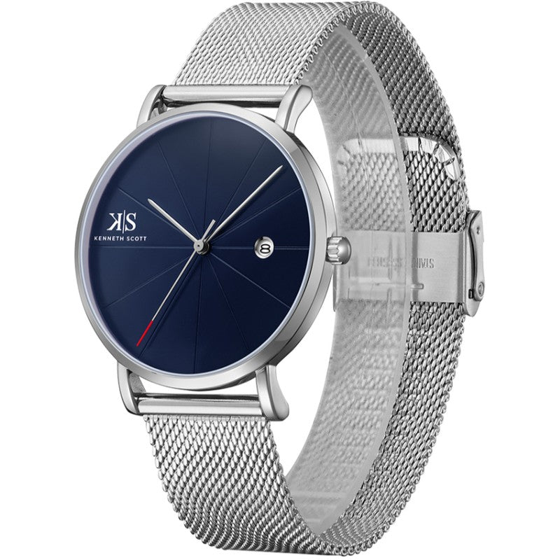Kenneth Scott Men's Analog Blue Dial Watch - K22013-SMSN