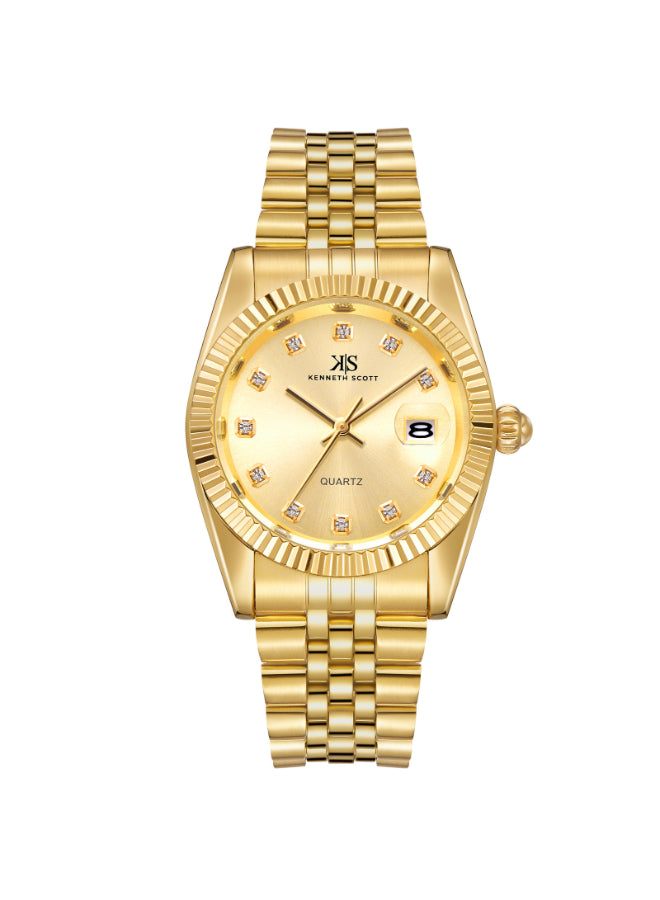 Kenneth Scott Men's Analog Beige Dial Watch - K22036-GBGC