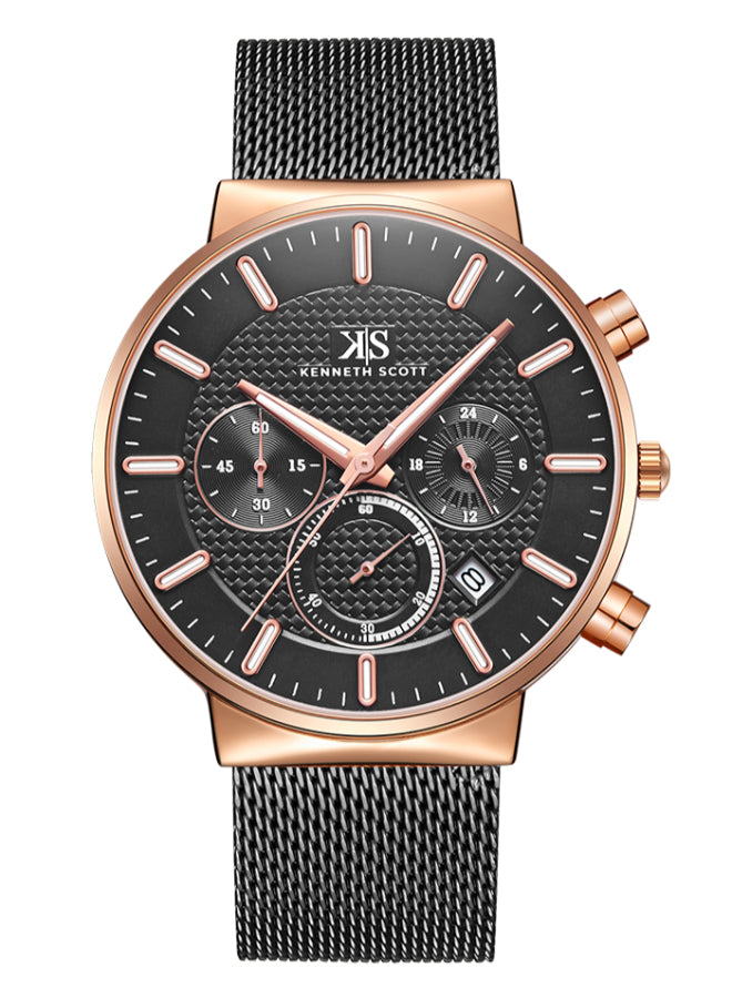 Kenneth Scott Men's Multi Function Black Dial Watch - K22133-KMBB