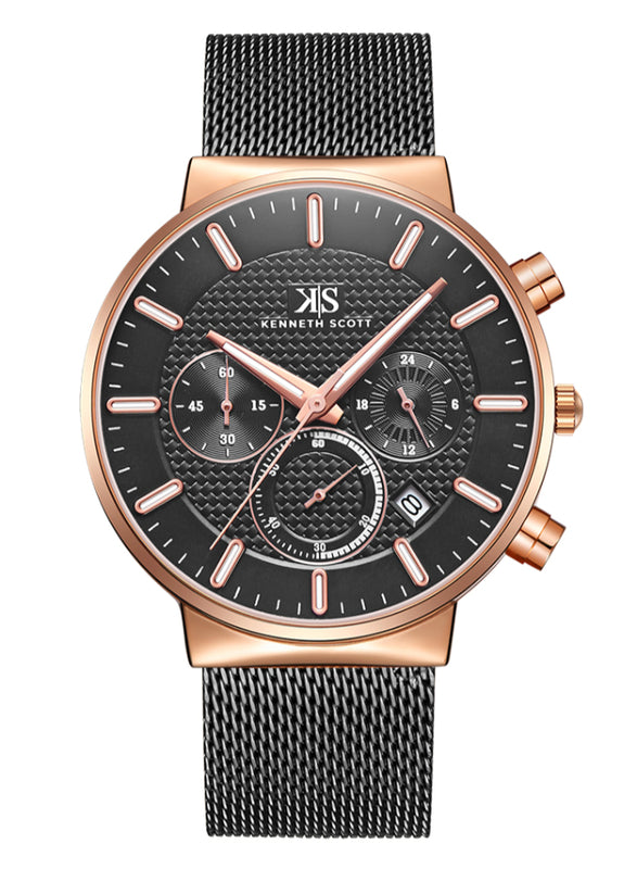 Kenneth Scott Men's Multi Function Black Dial Watch - K22133-KMBB