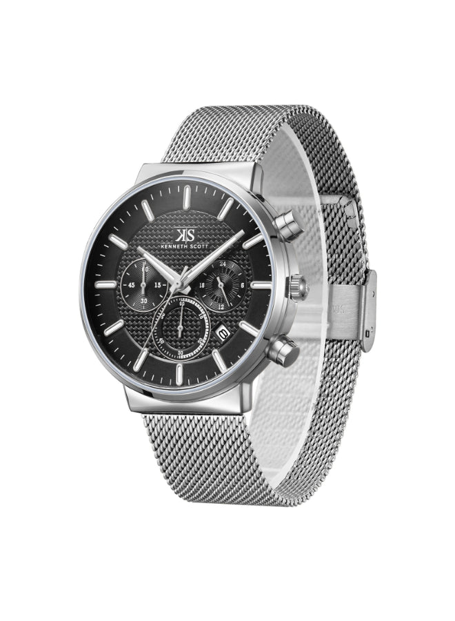 Kenneth Scott Men's Multi Function Black Dial Watch - K22133-SMSB
