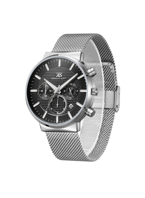 Kenneth Scott Men's Multi Function Black Dial Watch - K22133-SMSB