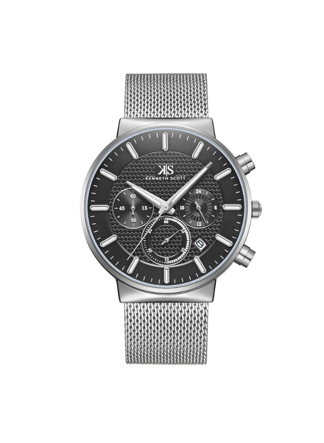Kenneth Scott Men's Multi Function Black Dial Watch - K22133-SMSB
