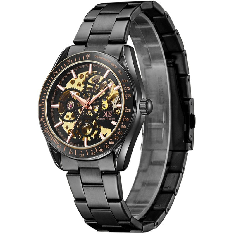 Kenneth Scott Men's Mechanical Black Dial Watch - K22312-BBBB
