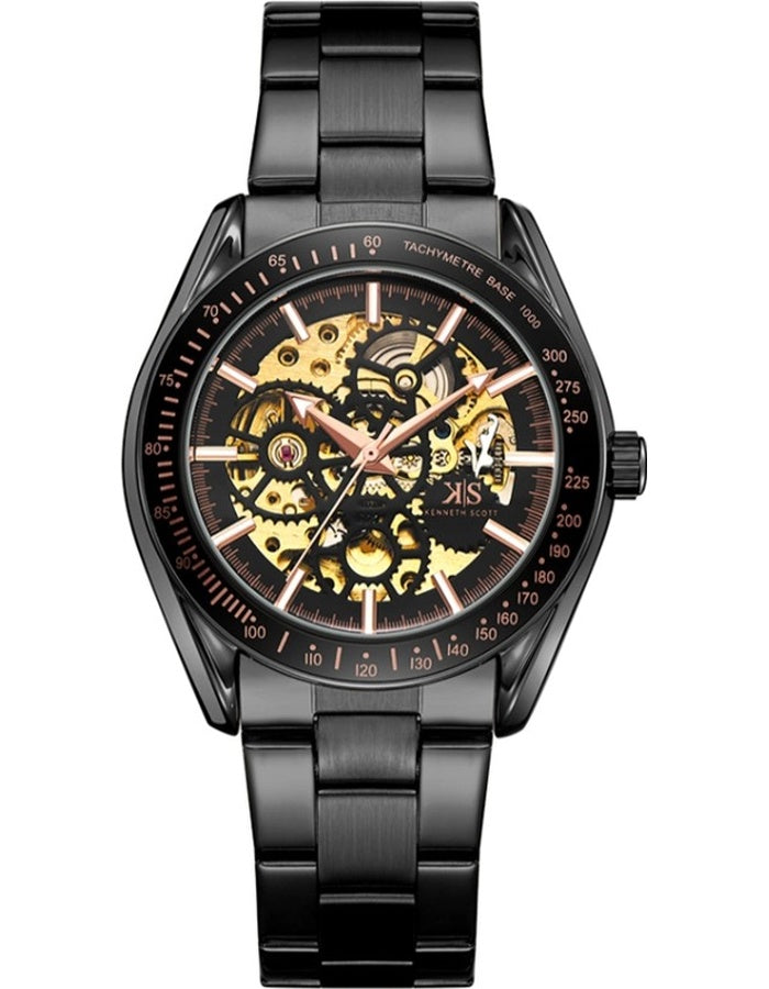 Kenneth Scott Men's Mechanical Black Dial Watch - K22312-BBBB