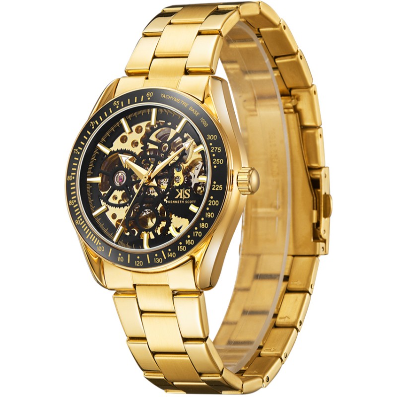 Kenneth Scott Men's Mechanical Black Dial Watch - K22312-GBGB