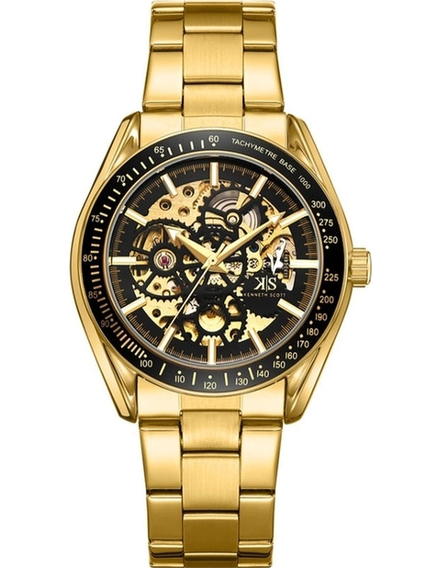 Kenneth Scott Men's Mechanical Black Dial Watch - K22312-GBGB