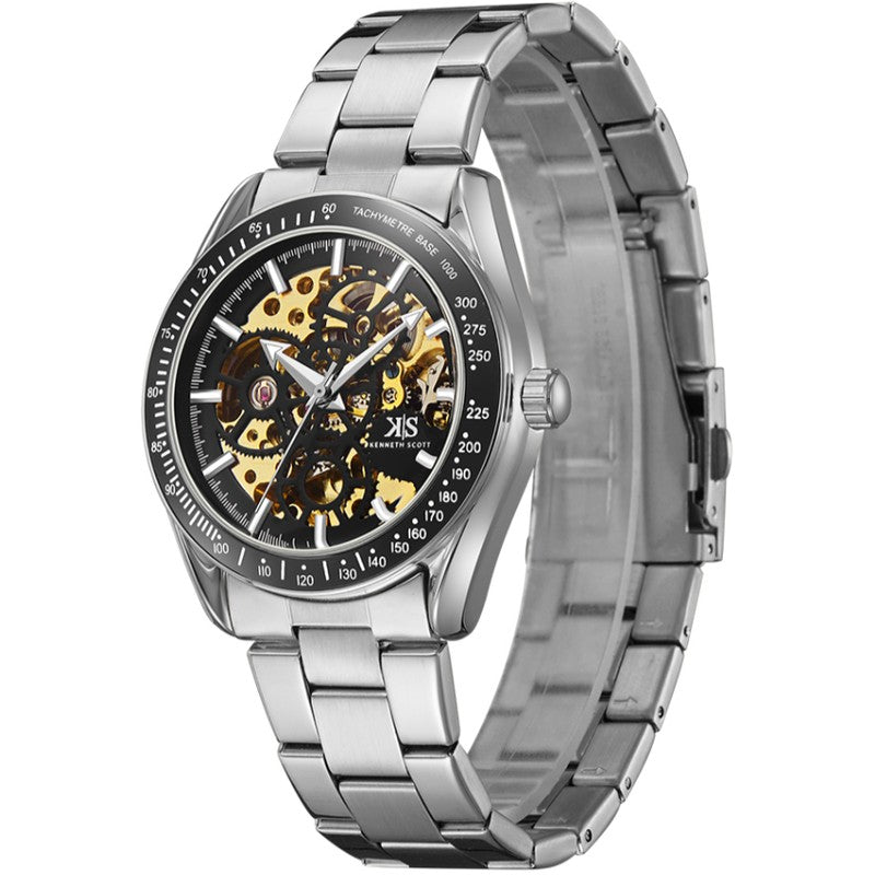 Kenneth Scott Men's Mechanical Black Dial Watch - K22312-SBSB