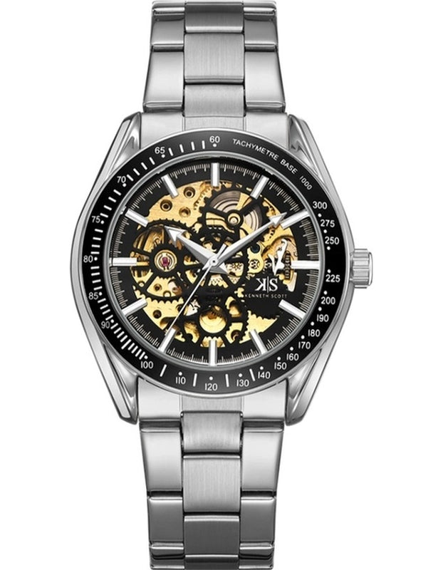 Kenneth Scott Men's Mechanical Black Dial Watch - K22312-SBSB