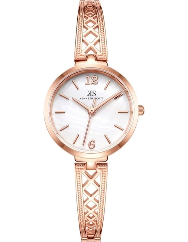 ساعة كينيث سكوت النسائية التناظرية ذات المينا البيضاء - K22518-RBKM