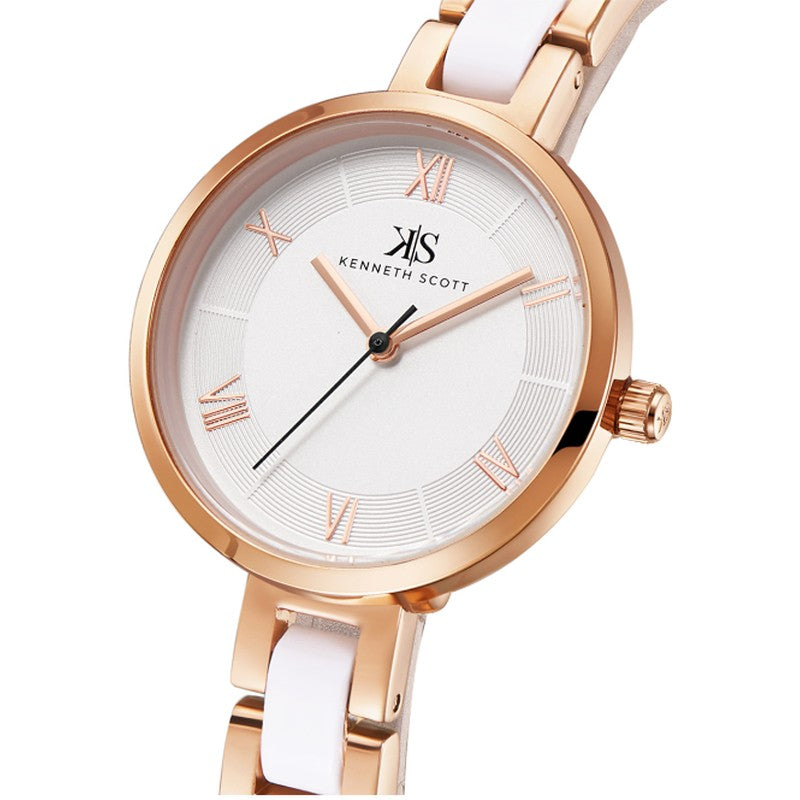 Kenneth Scott Women's Analog White Dial Watch - K22521-KCWW