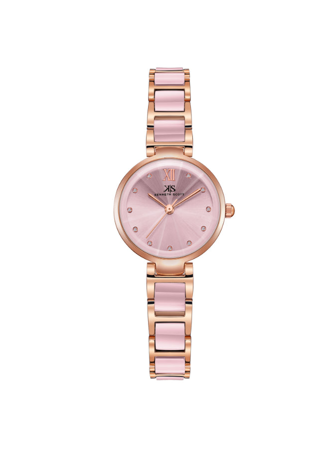 ساعة كينيث سكوت النسائية التناظرية ذات المينا الوردية - K22531-KCPK