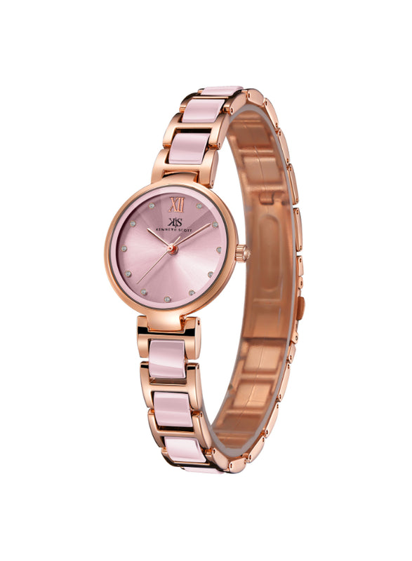 ساعة كينيث سكوت النسائية التناظرية ذات المينا الوردية - K22531-KCPK