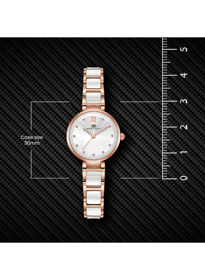 ساعة كينيث سكوت النسائية التناظرية ذات المينا البيضاء - K22531-KCWW