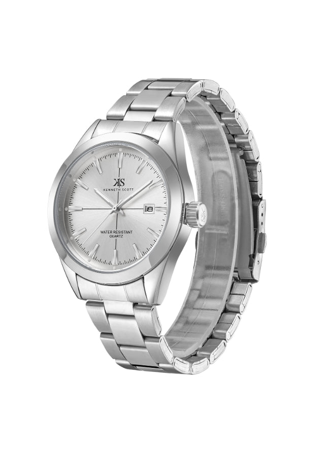 Kenneth Scott Men's Analog White Dial Watch - K23025-SBSW
