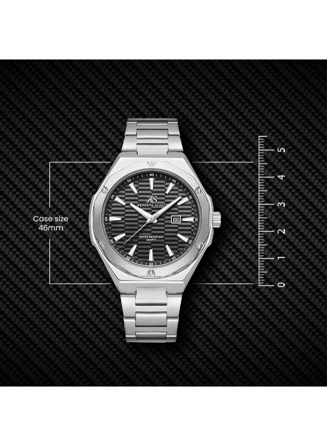Kenneth Scott Men's Analog Black Dial Watch - K23026-SBSB