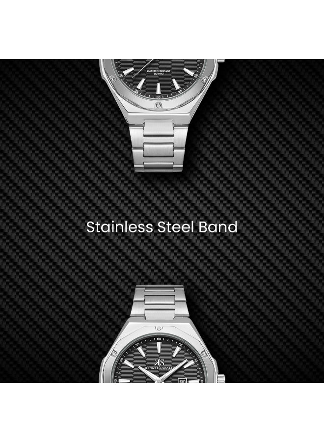 Kenneth Scott Men's Analog Black Dial Watch - K23026-SBSB