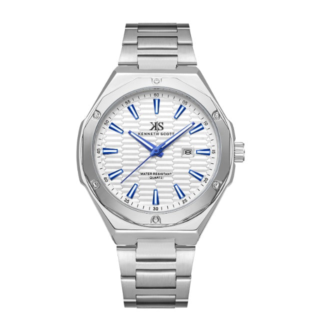 Kenneth Scott Men's Analog White Dial Watch - K23026-SBSW