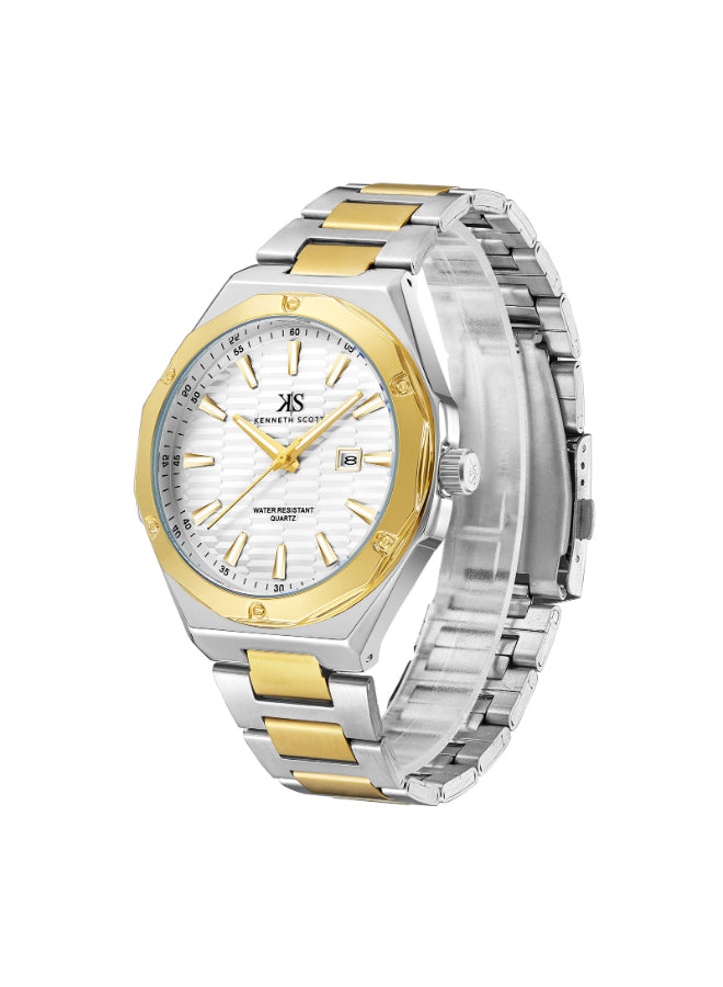 Kenneth Scott Men's Analog White Dial Watch - K23026-TBTW