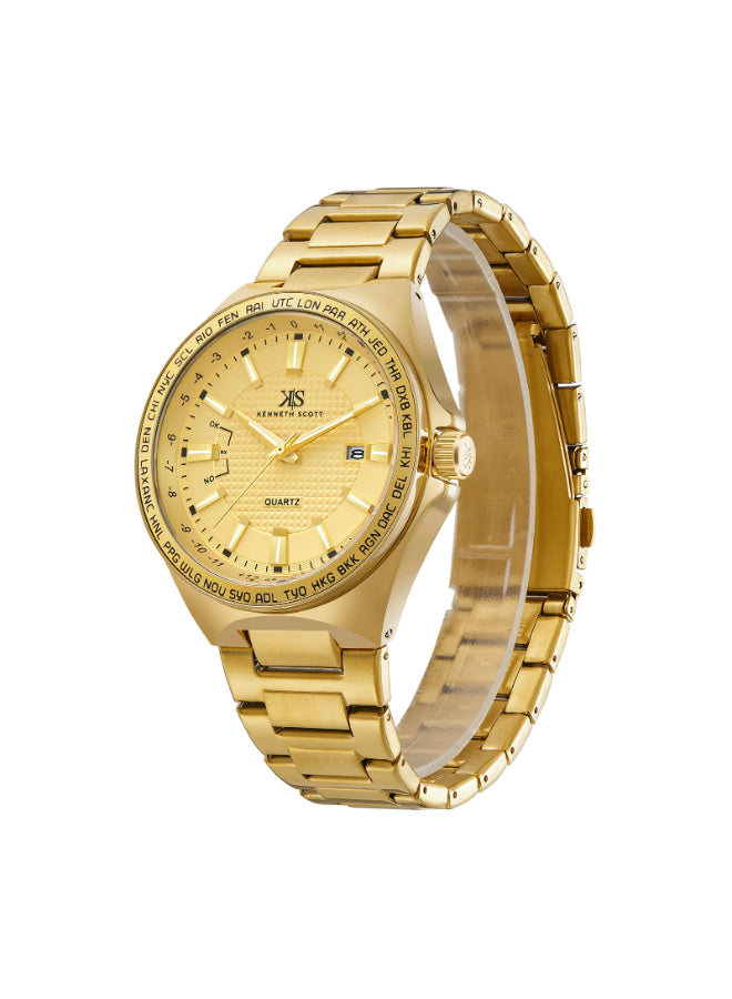 Kenneth Scott Men's Analog Champagne Dial Watch - K23027-GBGC