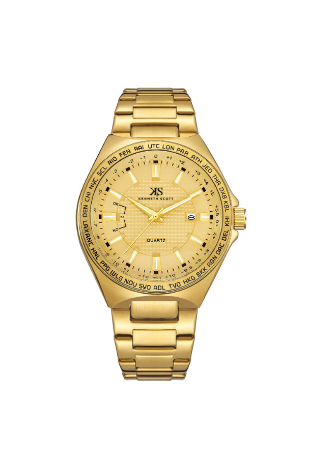 Kenneth Scott Men's Analog Champagne Dial Watch - K23027-GBGC