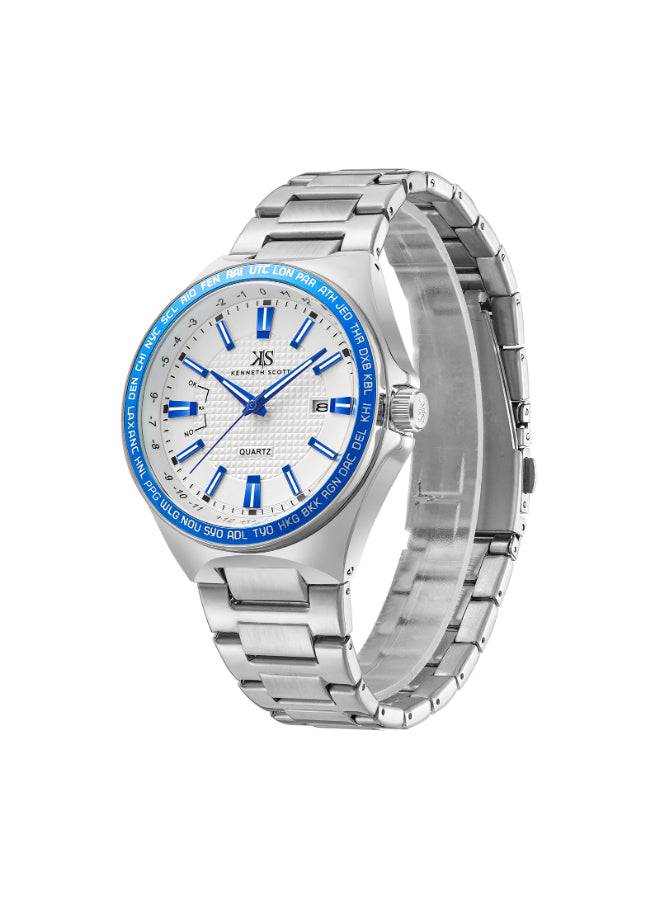 Kenneth Scott Men's Analog White Dial Watch - K23027-SBSWL