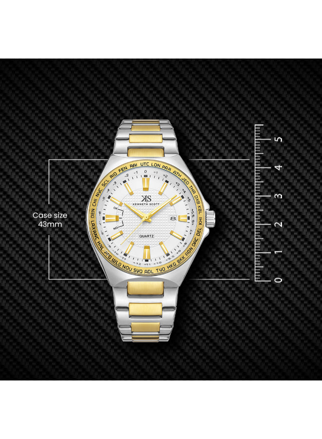 Kenneth Scott Men's Analog White Dial Watch - K23027-TBTW