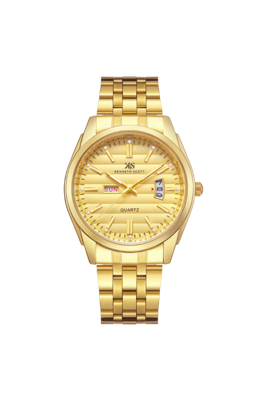 Kenneth Scott Men's Analog Champagne Dial Watch - K23054-GBGC