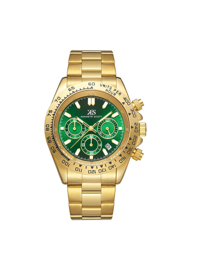 Kenneth Scott Men's Multi Function Green Dial Watch - K23123-GBGH