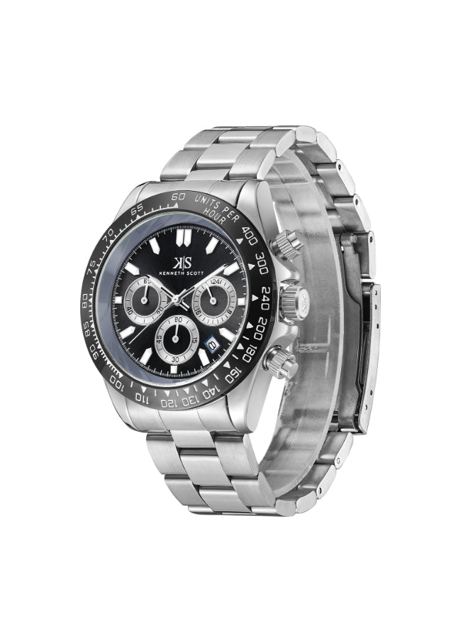 Kenneth Scott Men's Multi Function Black Dial Watch - K23123-SBSB