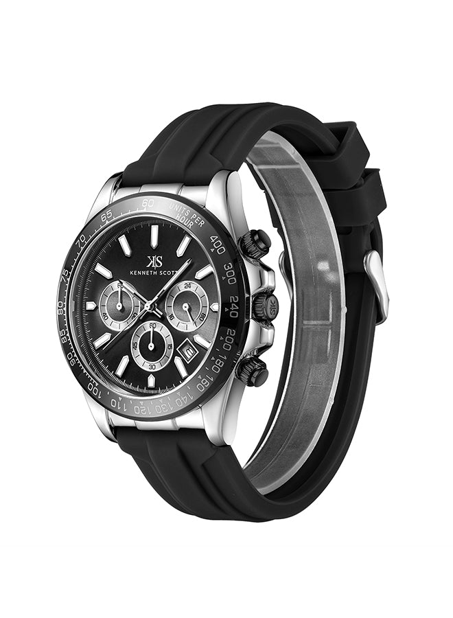 Kenneth Scott Men's Chrono & Multi Function Black Dial Watch - K23149-SSBB