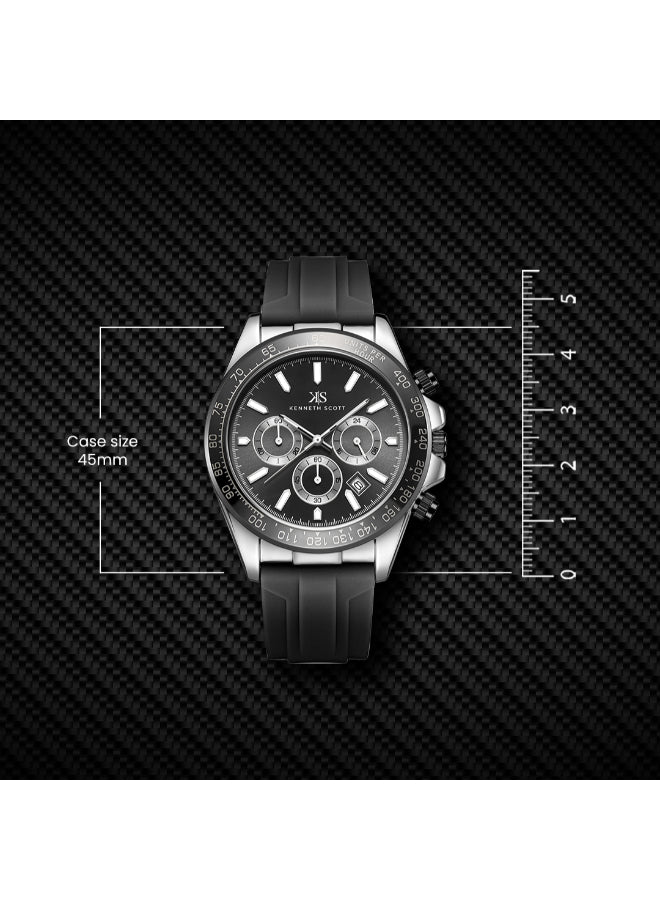 Kenneth Scott Men's Chrono & Multi Function Black Dial Watch - K23149-SSBB