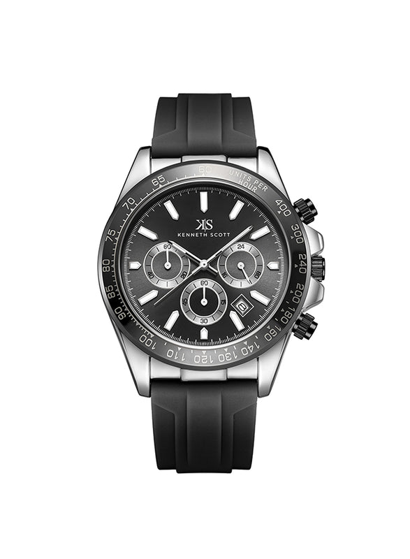 Kenneth Scott Men's Chrono & Multi Function Black Dial Watch - K23149-SSBB