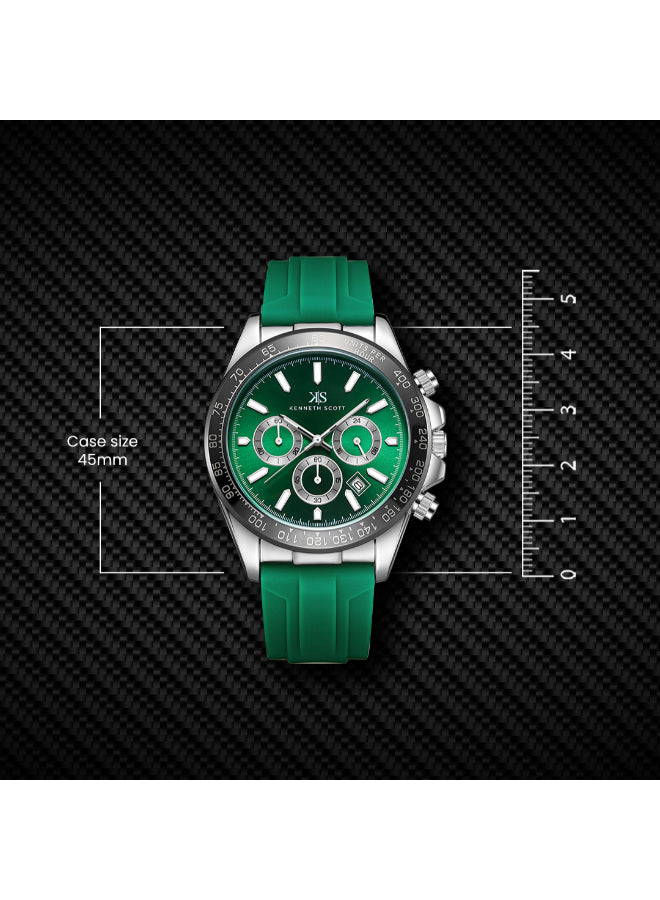 Kenneth Scott Men's Chrono & Multi Function Dark Green Dial Watch - K23149-SSHH