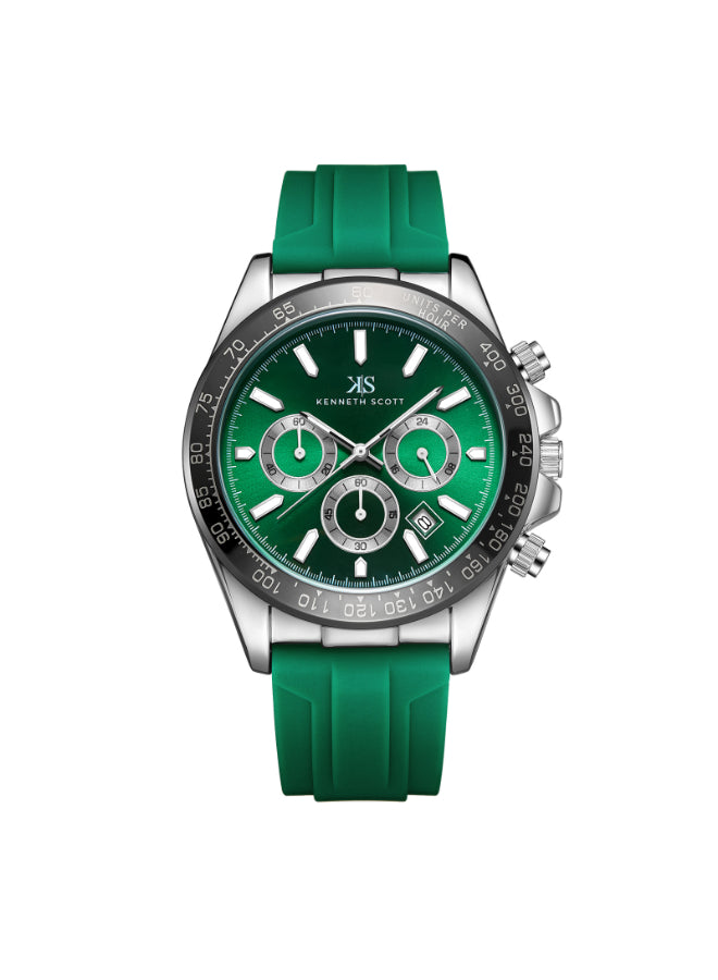 Kenneth Scott Men's Chrono & Multi Function Dark Green Dial Watch - K23149-SSHH