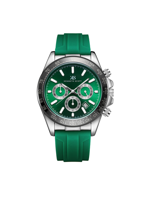 Kenneth Scott Men's Chrono & Multi Function Dark Green Dial Watch - K23149-SSHH