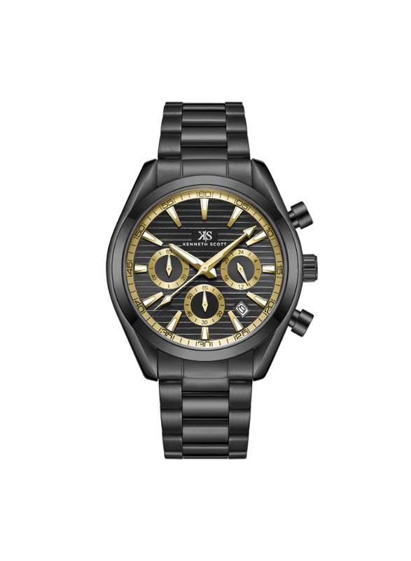 Kenneth Scott Men's Chrono & Multi Function Black Dial Watch - K23150-BBBBG