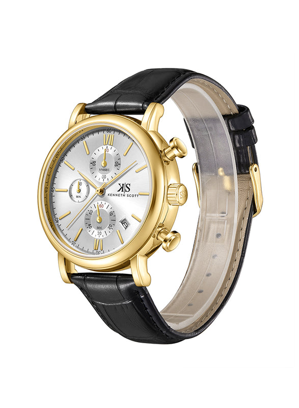Kenneth Scott Men's Chrono & Multi Function White Dial Watch - K23151-GLBW