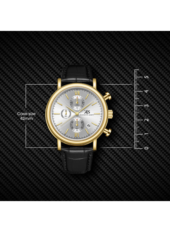 Kenneth Scott Men's Chrono & Multi Function White Dial Watch - K23151-GLBW
