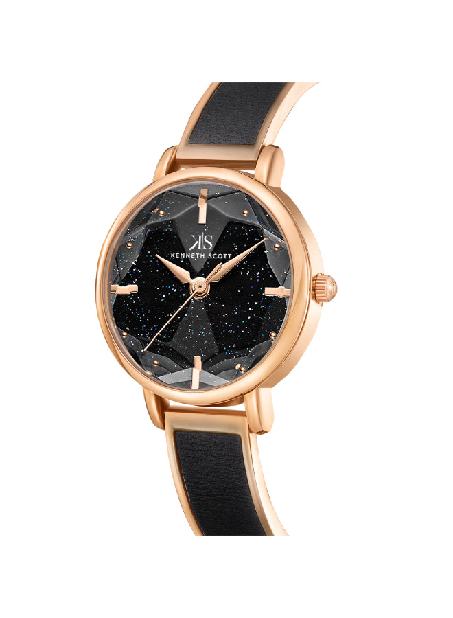 ساعة كينيث سكوت النسائية التناظرية ذات المينا السوداء - K23503-RBBB