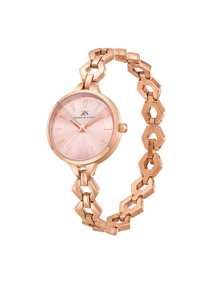 ساعة كينيث سكوت النسائية التناظرية ذات المينا الوردية - K23508-RBKP
