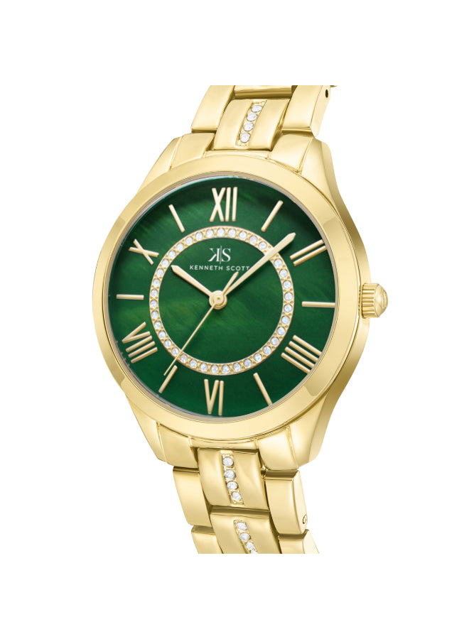 ساعة كينيث سكوت النسائية التناظرية ذات المينا الخضراء - K23510-GBGH