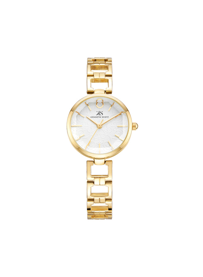 Kenneth Scott Women's Analog White Dial Watch - K23514-GBGW
